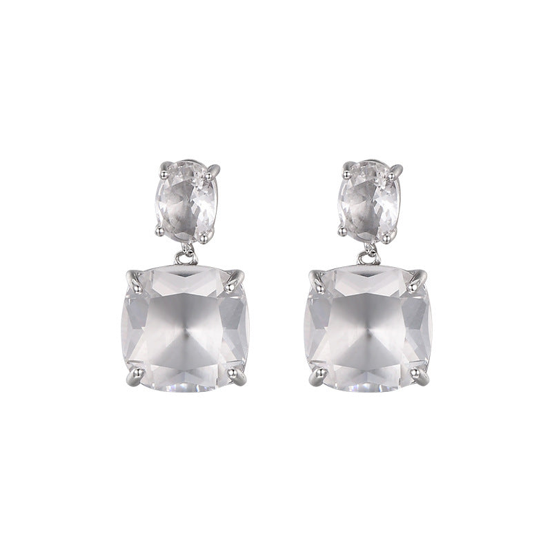 925 Sterling Silver Square Crystal Stud Earrings - Minimalist Design