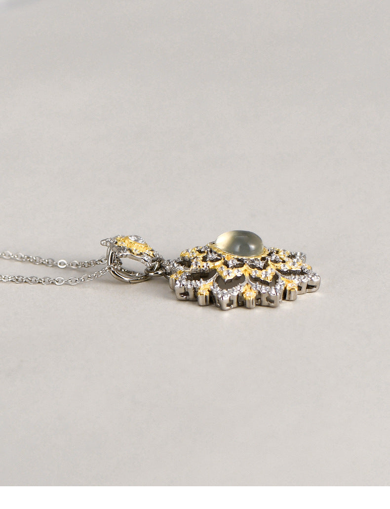 925 Sterling Silver Grape Stone Flower Pendant Necklace - Court Style