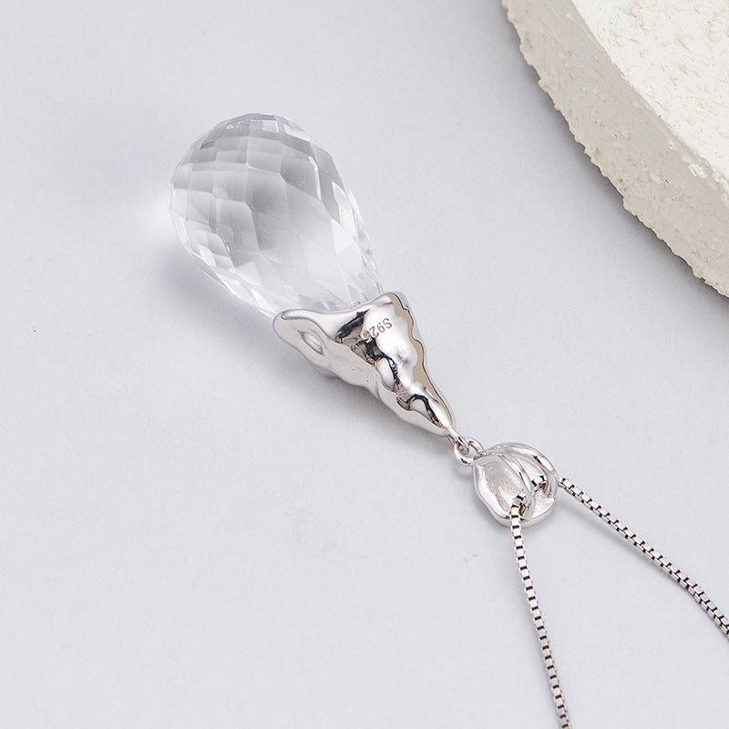 White Crystal Pendant | 925 Sterling Silver | Water Drop Necklace