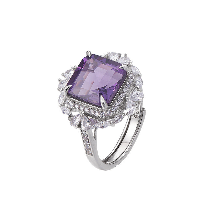 925 Sterling Silver Square Amethyst Ring