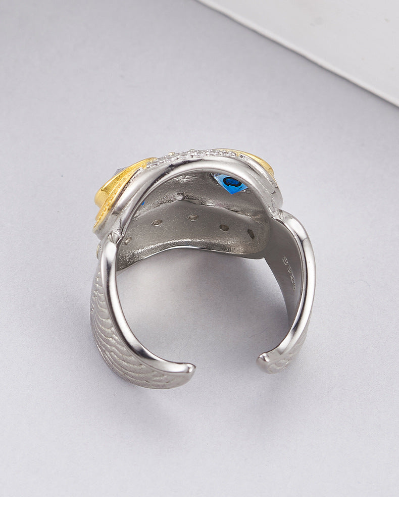 925 Sterling Silver Owl Wing Adjustable Open Ring - Unisex Design