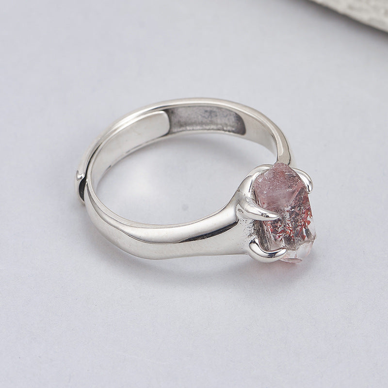 Irregular Super Seven Crystal Ring - 925 Silver Rough Stone - Adjustable Niche Design