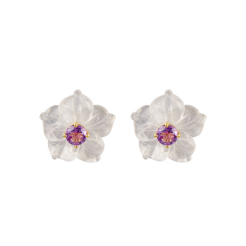 3D Flower Crystal Stud Earrings - 925 Silver Inlaid - Simple Temperament Fresh Design