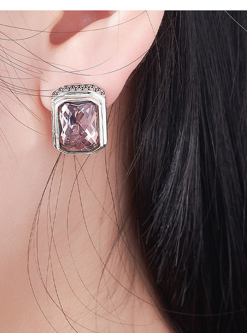 S925 Sterling Silver Morganite Square earrings rings Pendant Necklace Set