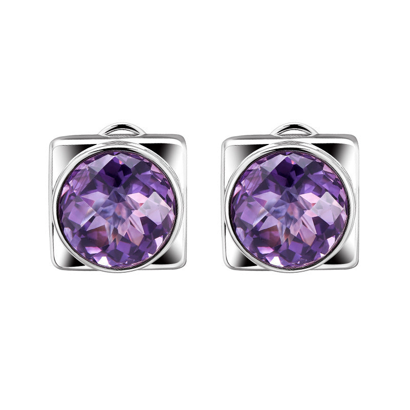 925 Sterling Silver Faceted Amethyst Geometric Hoop Earrings Set
