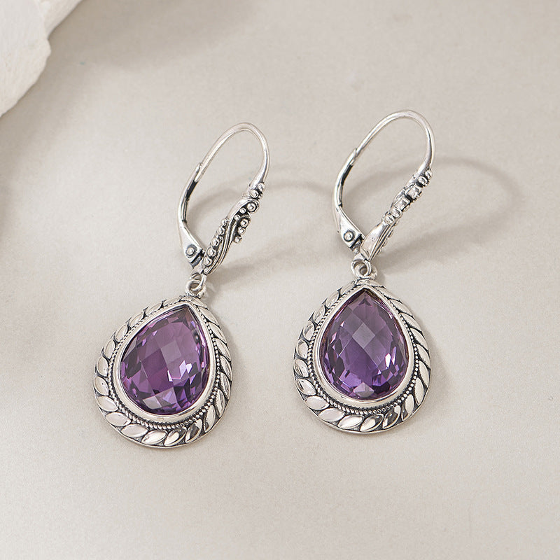 925 Sterling Silver Faceted Amethyst & Citrine Teardrop Dangle Earrings