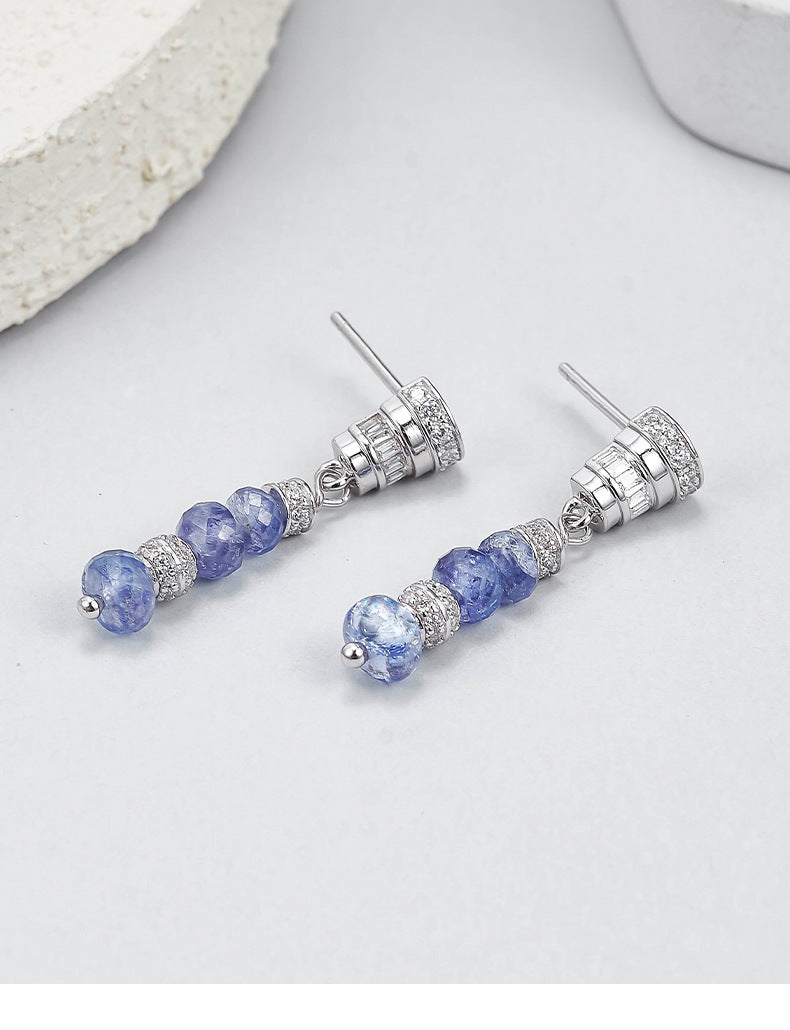 Zircon Long Chain Earrings - 925 Silver Micro-Inlaid - Tanzanite Super Flash Design