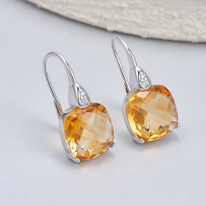 Citrine Square Earrings | 925 Sterling Silver | Minimalist Stud Earrings
