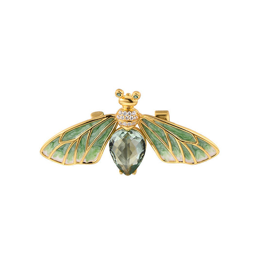 925 Sterling Silver Green Crystal Dragonfly Brooch Pin