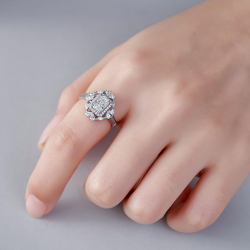 Moissanite Engagement Ring | 925 Sterling Silver | Adjustable Geometric Ring