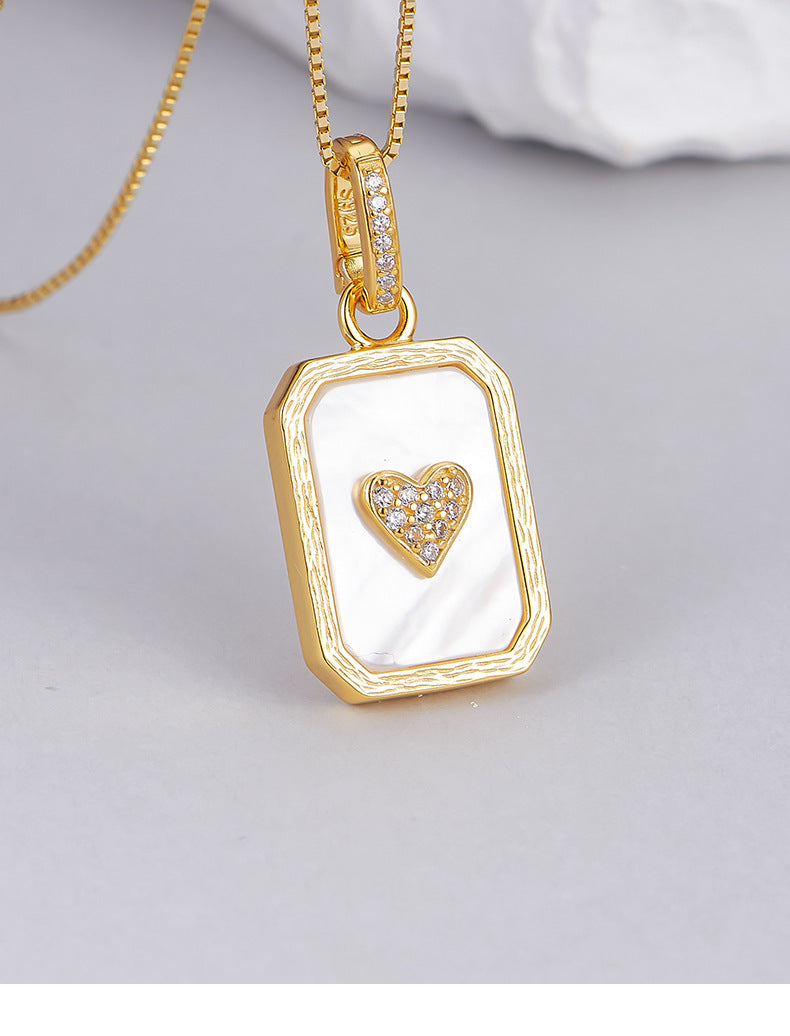 S925 silver-plated hemming inlaid shell pendant light luxury niche design playing card pendant collarbone necklace women