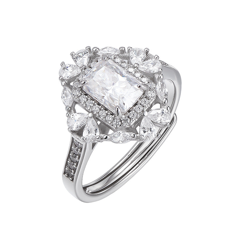 Moissanite Engagement Ring | 925 Sterling Silver | Adjustable Geometric Ring
