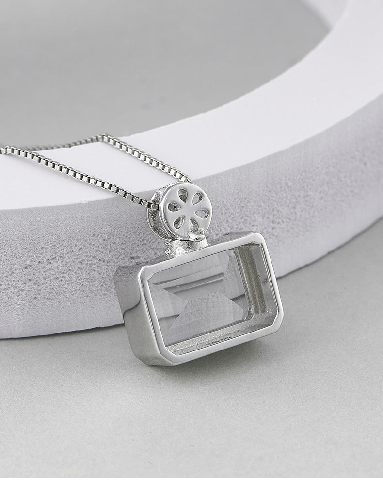 Square Crystal Pendant Necklace - 925 Silver Sugar Cube - Minimalist Perfume Bottle Design