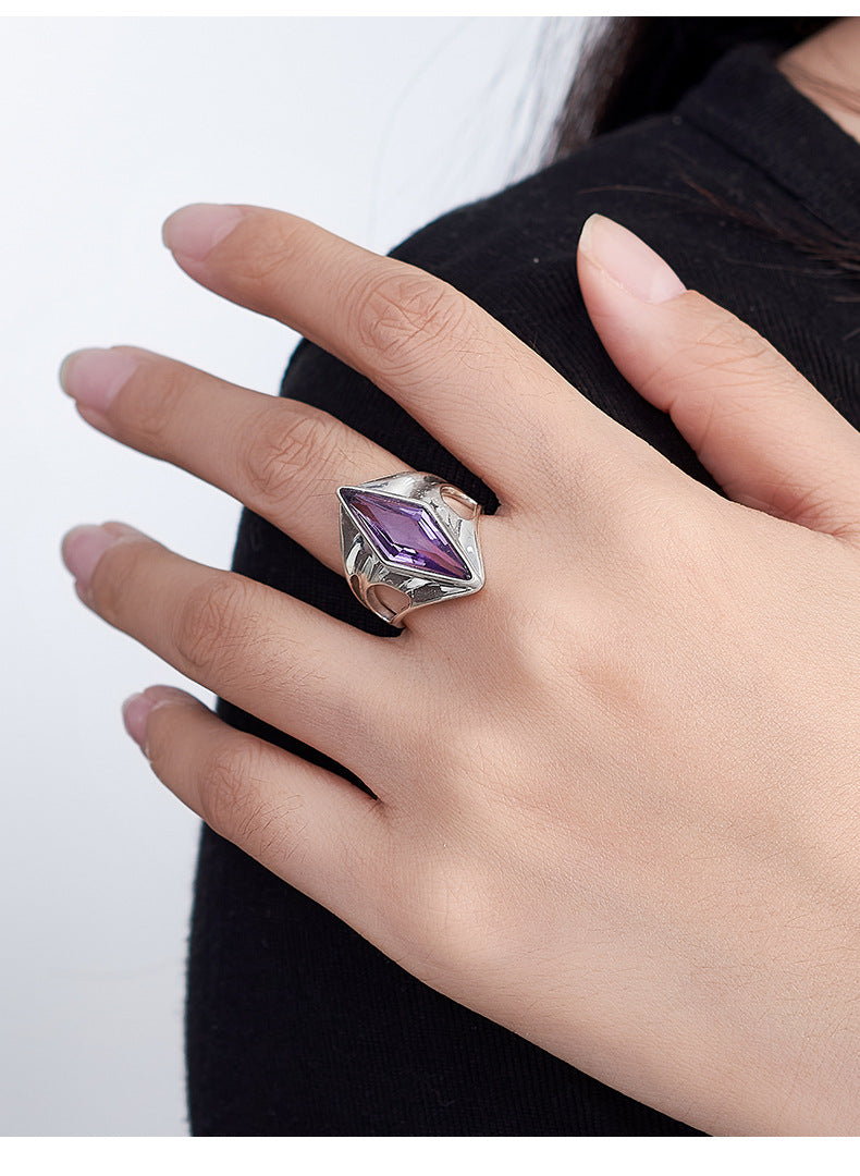djustable Wide Band Ring - Oval Amethyst in 925 Sterling Silver - Openwork Filigree Design