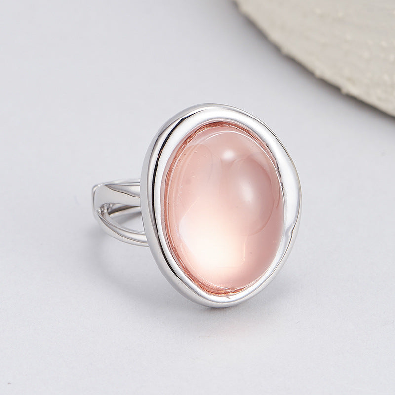 S925 silver simple fashion irregular pink crystal ring daily commuting versatile index finger ring jewelry