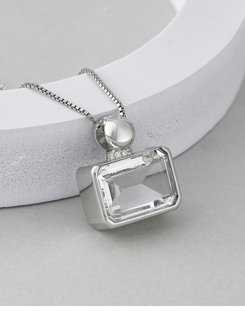 Square Crystal Pendant Necklace - 925 Silver Sugar Cube - Minimalist Perfume Bottle Design