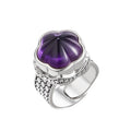 S925 silver natural amethyst plum blossom wide version ring retro niche design tea crystal index finger ring women