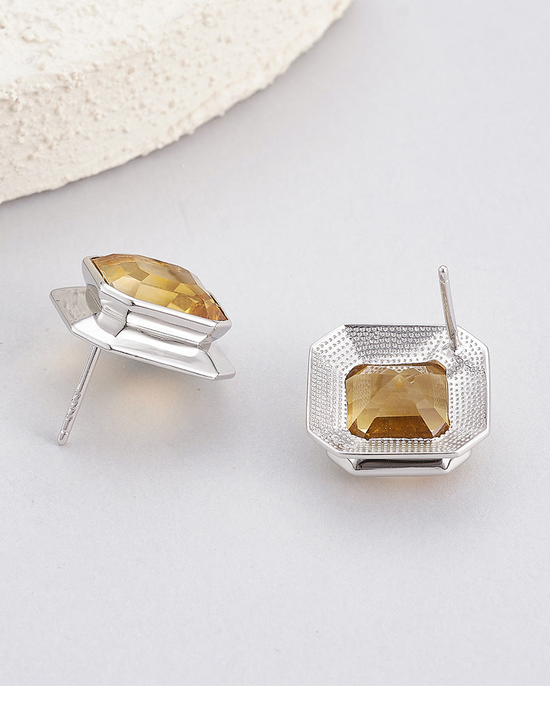 925 Sterling Silver Faceted Citrine Marquise Stud Earrings