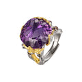 Retro Court Amethyst Ring - 925 Silver Gold-Plated Weave - Heavy Industry Statement Ring