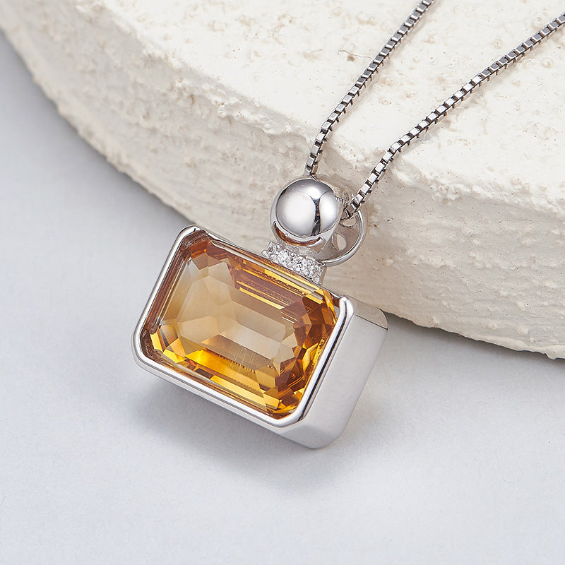Square Crystal Pendant Necklace - 925 Silver Sugar Cube - Minimalist Perfume Bottle Design