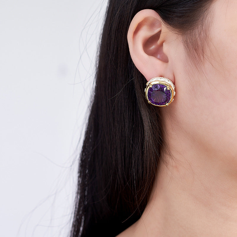 Luxury Enamel Citrine Earrings | 925 Sterling Silver | Medieval Geometric Statement Earrings