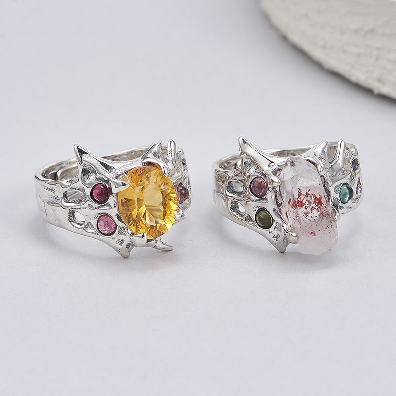 Citrine Open Ring | 925 Sterling Silver | Super Seven Crystal Ring