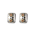 925 Sterling Silver Italian Court Style Square Hollow Earrings - Vintage Design