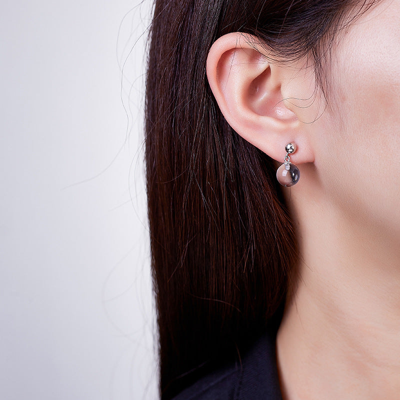 925 Sterling Silver White Crystal Bead Stud Earrings - Elegant Minimalist Design