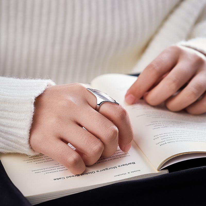 S925 Silver Cold Wind Premium White Crystal Geometric Ring Neutral Wind Cone Open Index Finger Ring