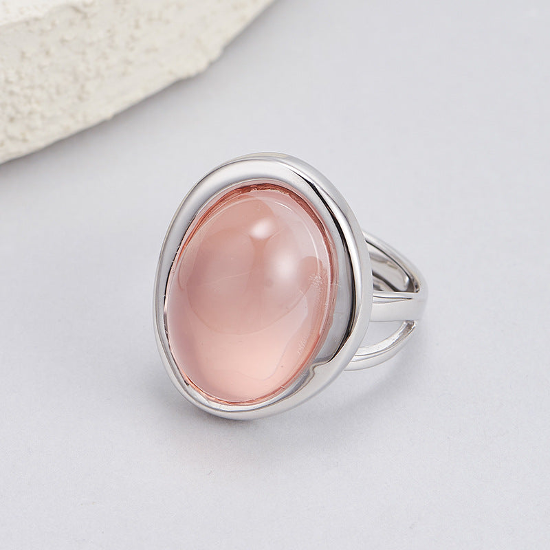 S925 silver simple fashion irregular pink crystal ring daily commuting versatile index finger ring jewelry