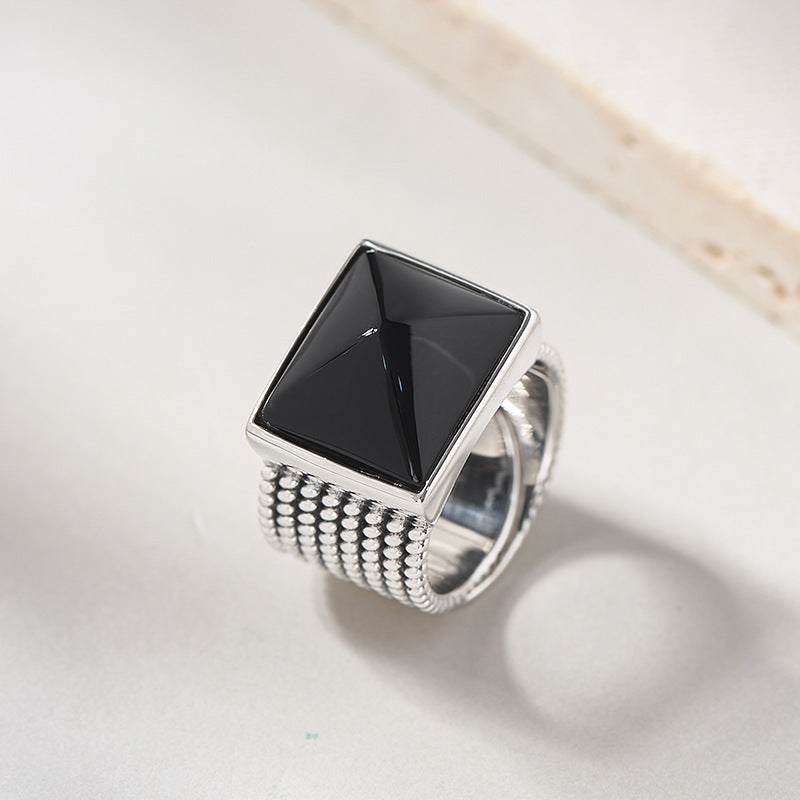 925 Sterling Silver Square Ruby Open Ring - Bold Vintage Design