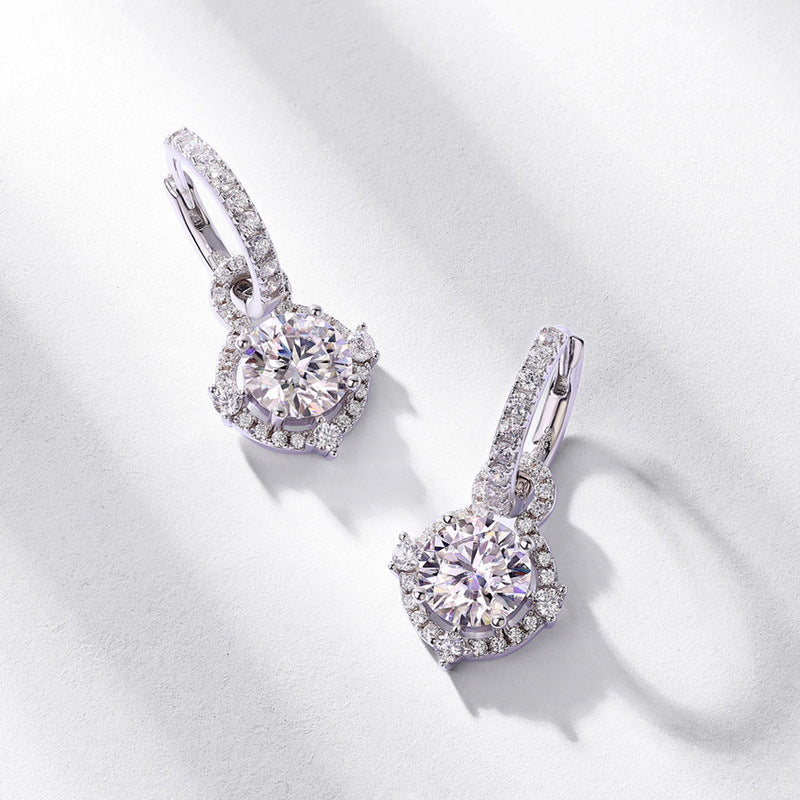 Simple Moissanite Earrings - 925 Silver Diamond-Encrusted - High-End Temperament Design
