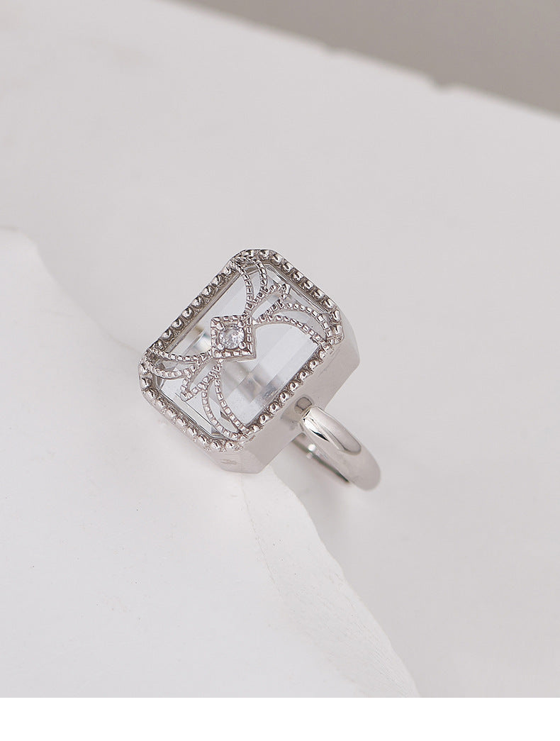 Square Wrapped Quartz Ring - 925 Sterling Silver Wire-Wrapped Adjustable Band