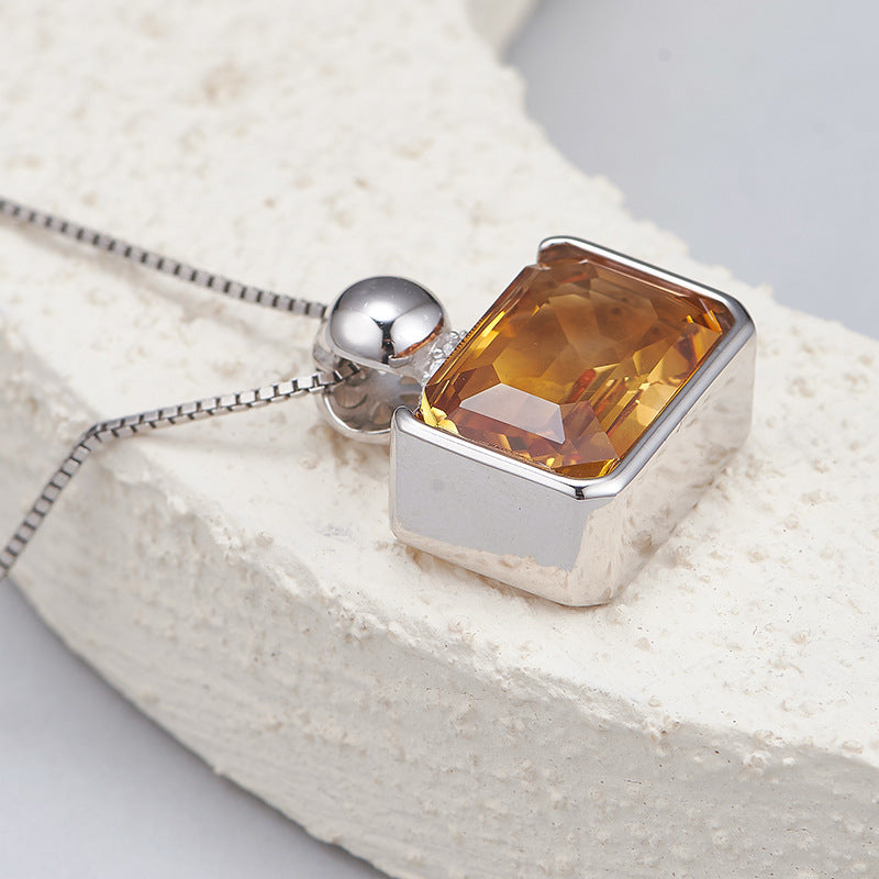 Square Crystal Pendant Necklace - 925 Silver Sugar Cube - Minimalist Perfume Bottle Design