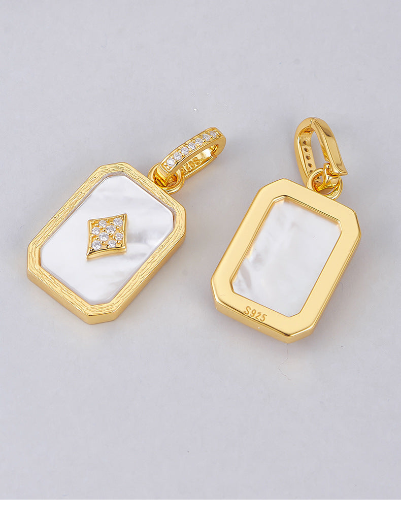 S925 silver-plated hemming inlaid shell pendant light luxury niche design playing card pendant collarbone necklace women