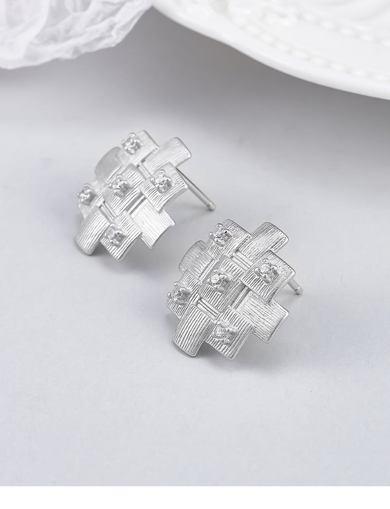 925 Sterling Silver Geometric Textured Stud Earrings