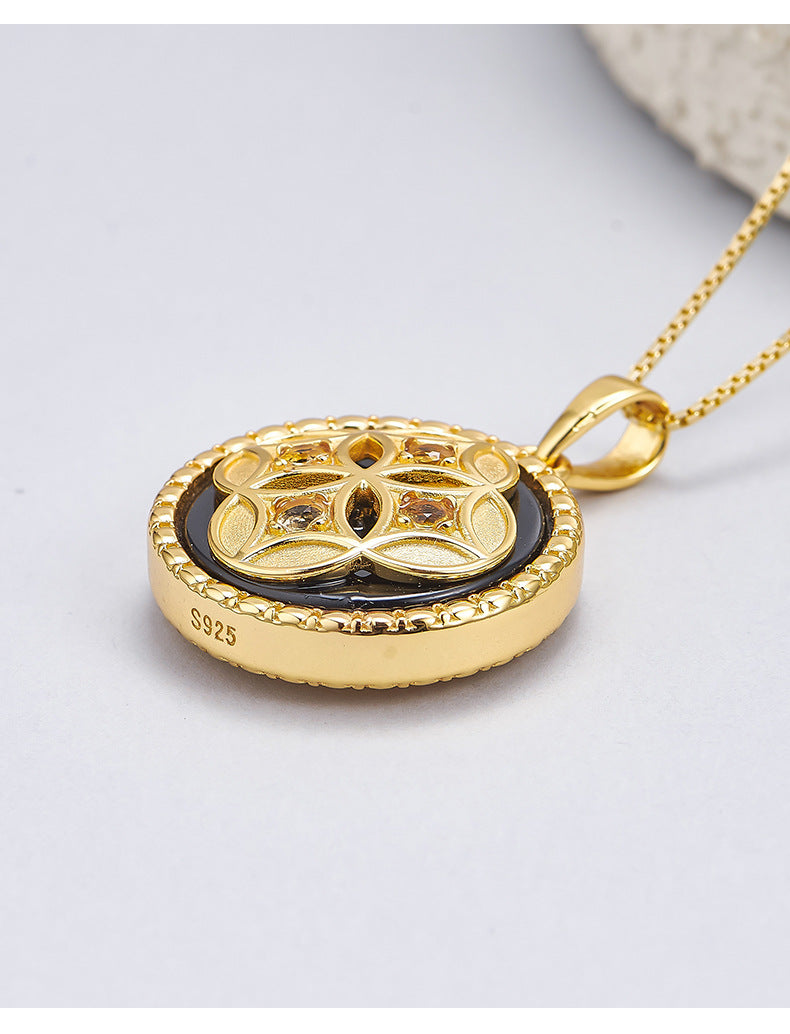Black Agate Pendant | 925 Sterling Silver | Gold-Plated Geometric Necklace