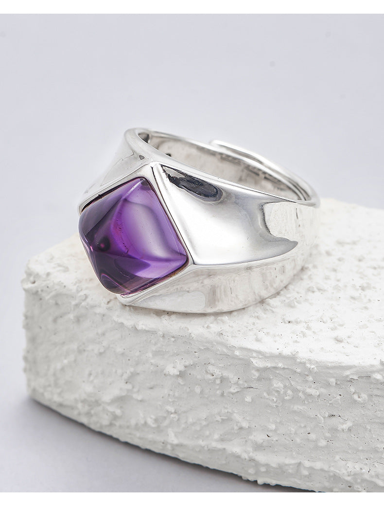 Amethyst Sugar Tower Ring | 925 Sterling Silver | Unique Adjustable Ring