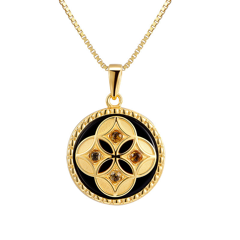Black Agate Pendant | 925 Sterling Silver | Gold-Plated Geometric Necklace