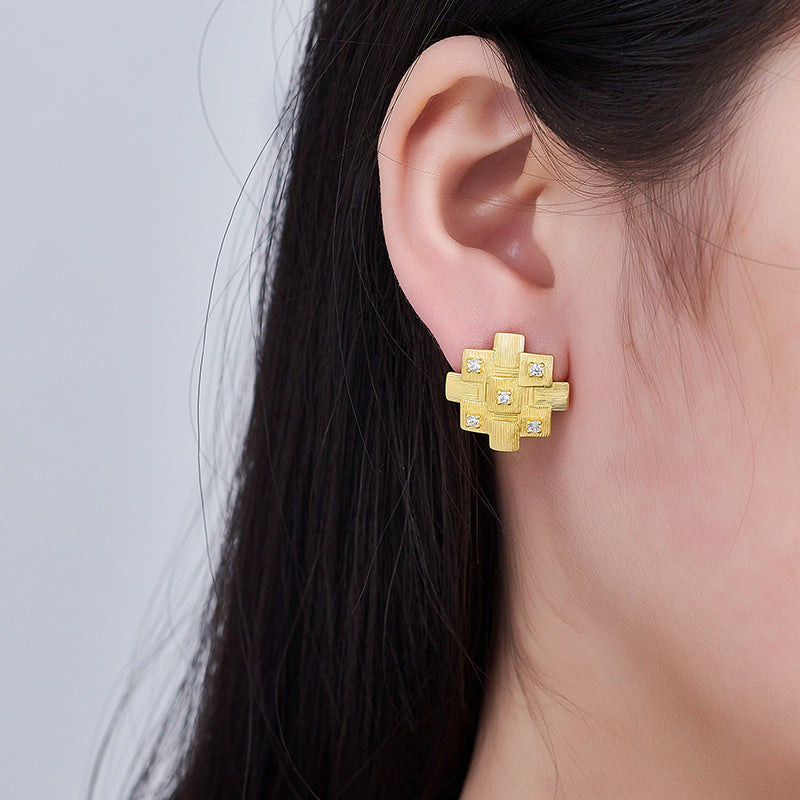 925 Sterling Silver Geometric Textured Stud Earrings