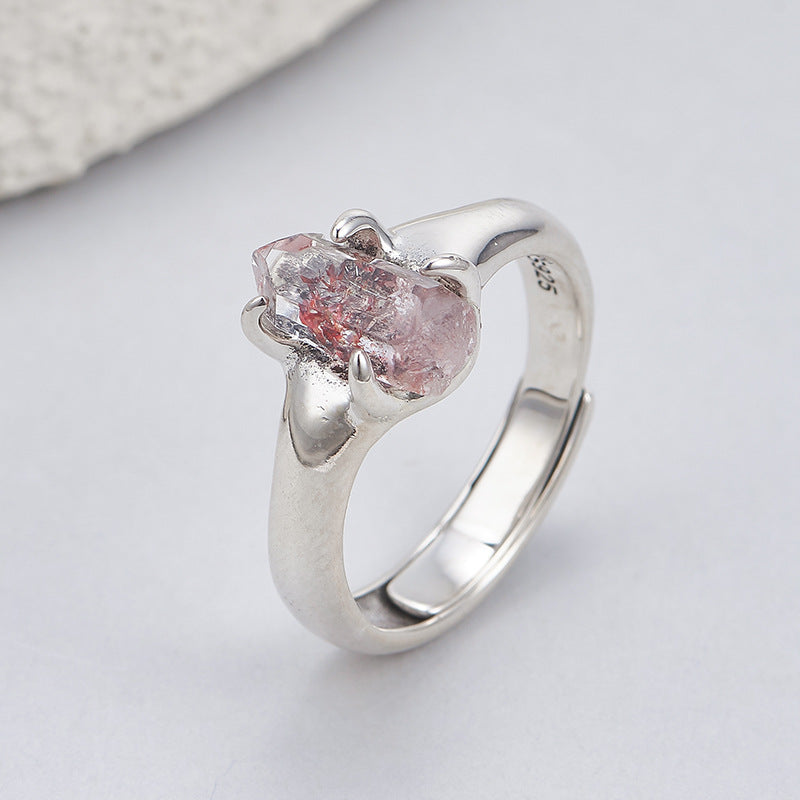 Irregular Super Seven Crystal Ring - 925 Silver Rough Stone - Adjustable Niche Design