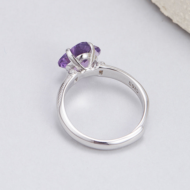 S925 silver natural amethyst ring, high-end exquisite and versatile open index finger ring women's jewelry gift