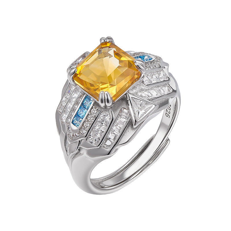 Citrine Adjustable Ring | 925 Sterling Silver | Elegant Statement Ring