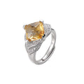 Diamond-Cut Citrine Geometric Ring - Bezel Set in a Fully Adorned 925 Silver Adjustable Band