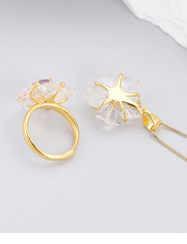 Zircon Crystal Flower Pendant - 925 Silver Micro-Inlaid - French Luxury Amethyst Necklace