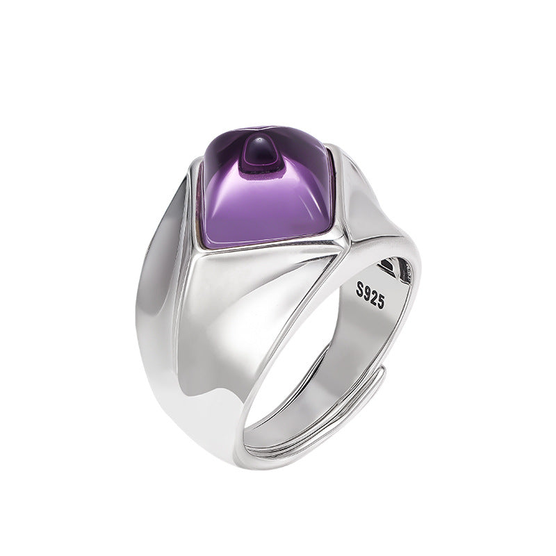 Amethyst Sugar Tower Ring | 925 Sterling Silver | Unique Adjustable Ring