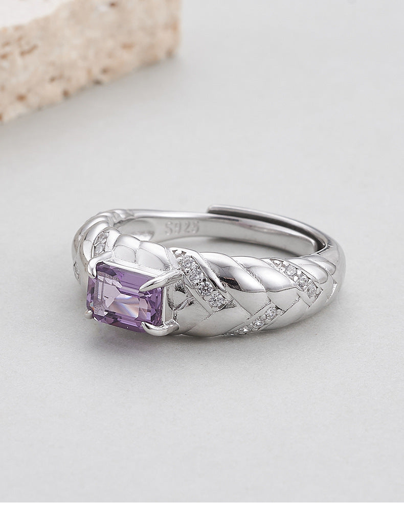 925 Sterling Silver Gold Plated Textured Amethyst Ring - Vintage Design