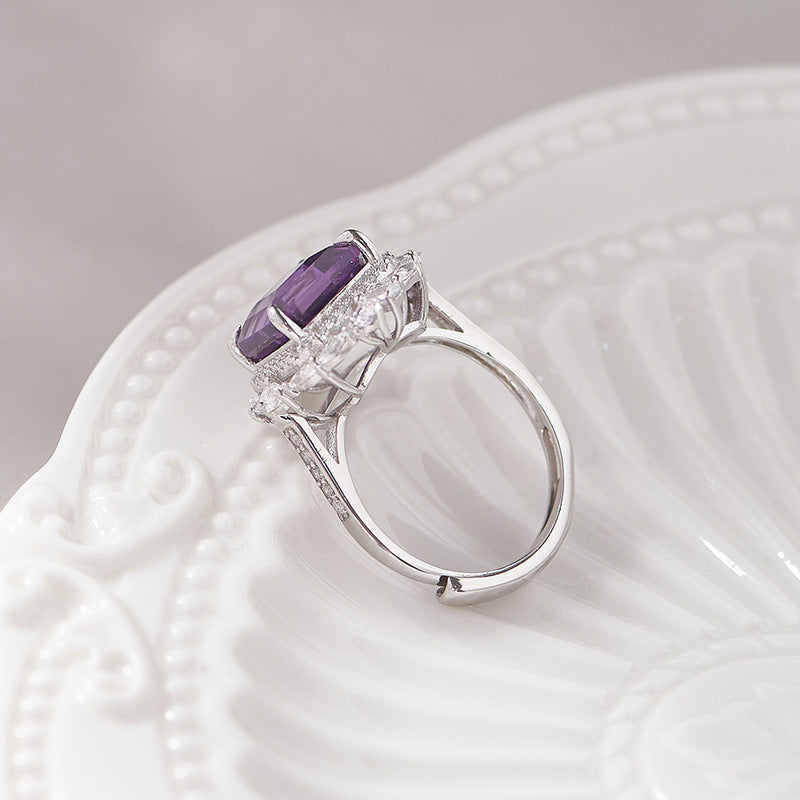 925 Sterling Silver Square Amethyst Ring
