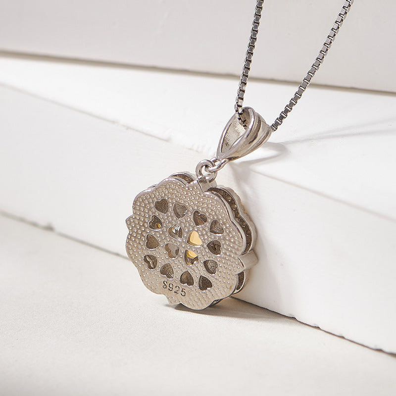925 Sterling Silver Citrine Lace Pendant Necklace - Elegant Design