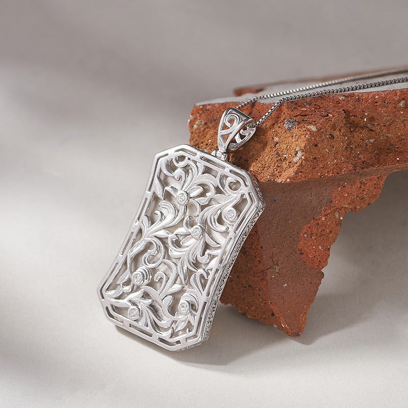 925 Sterling Silver Leopard Head Citrine Square Pendant Necklace - Vintage Design